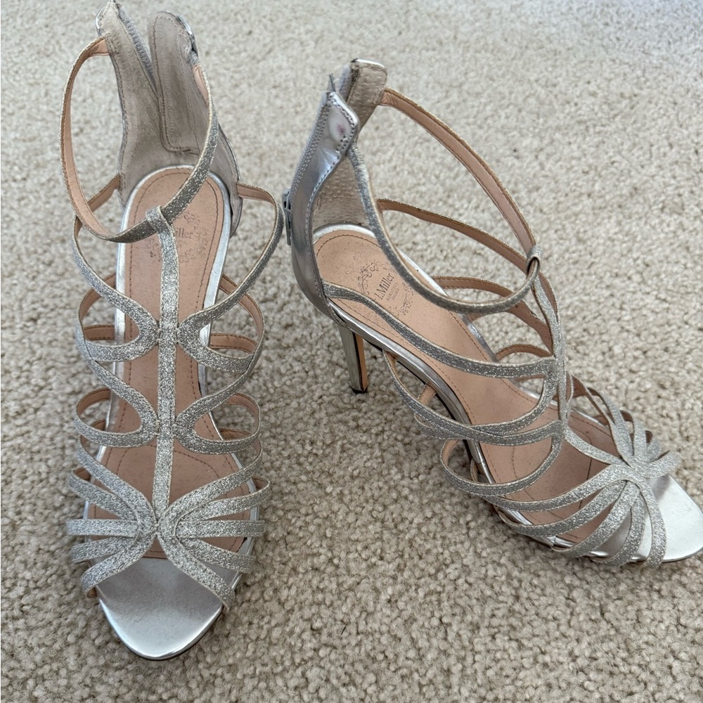 Silver Strappy Kitten Heel Sandals